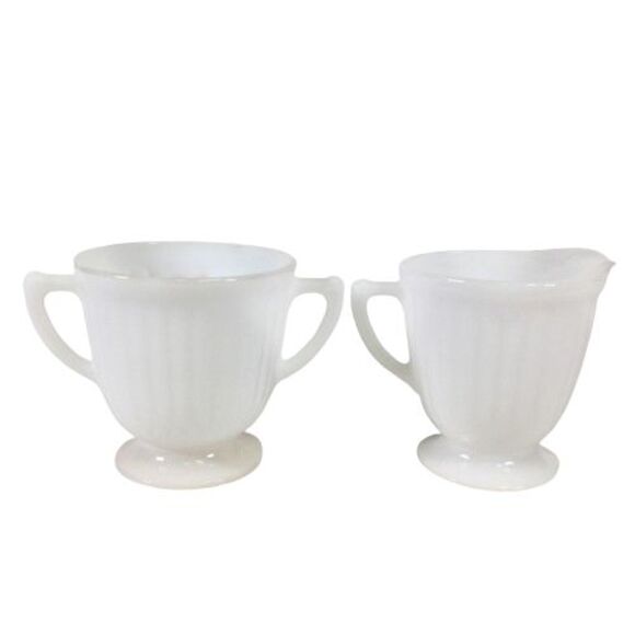 Macbeth Evans Monax Petalware Florette Red Floral Cream & Sugar Bowl Set Footed - Picture 5 of 8